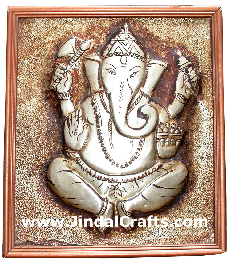 Ganesh Metal Embossed Painting India Handicrafts Decor
