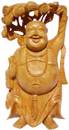 Wood Sculpture Happy Laughing Buddha Vaastu India Art
