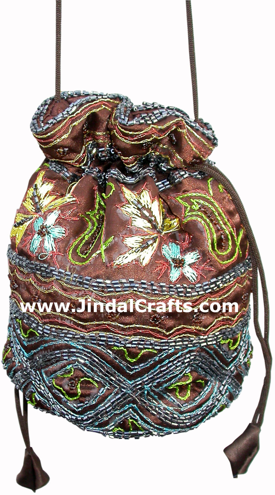 Hand Embroidered Beaded Traditional Shoulder Purse Potli from India