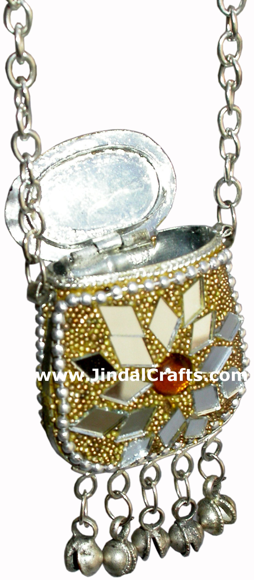 Hand Made Lac Mirror Beaded Traditional Chain Small Purse from India