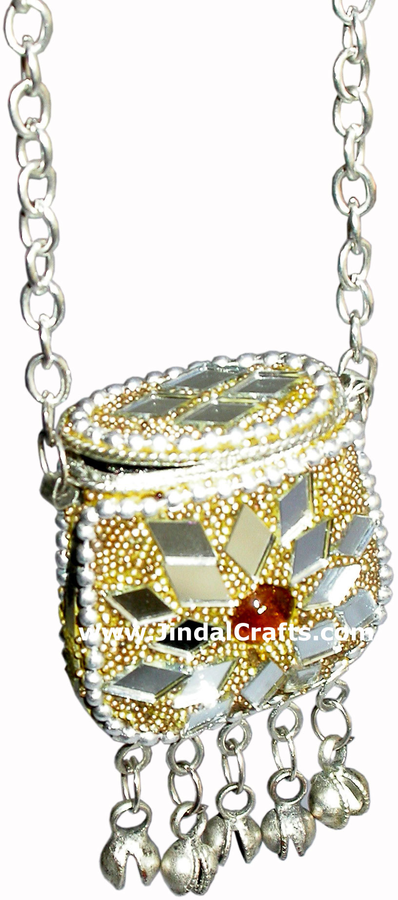 Hand Made Lac Mirror Beaded Traditional Chain Small Purse from India