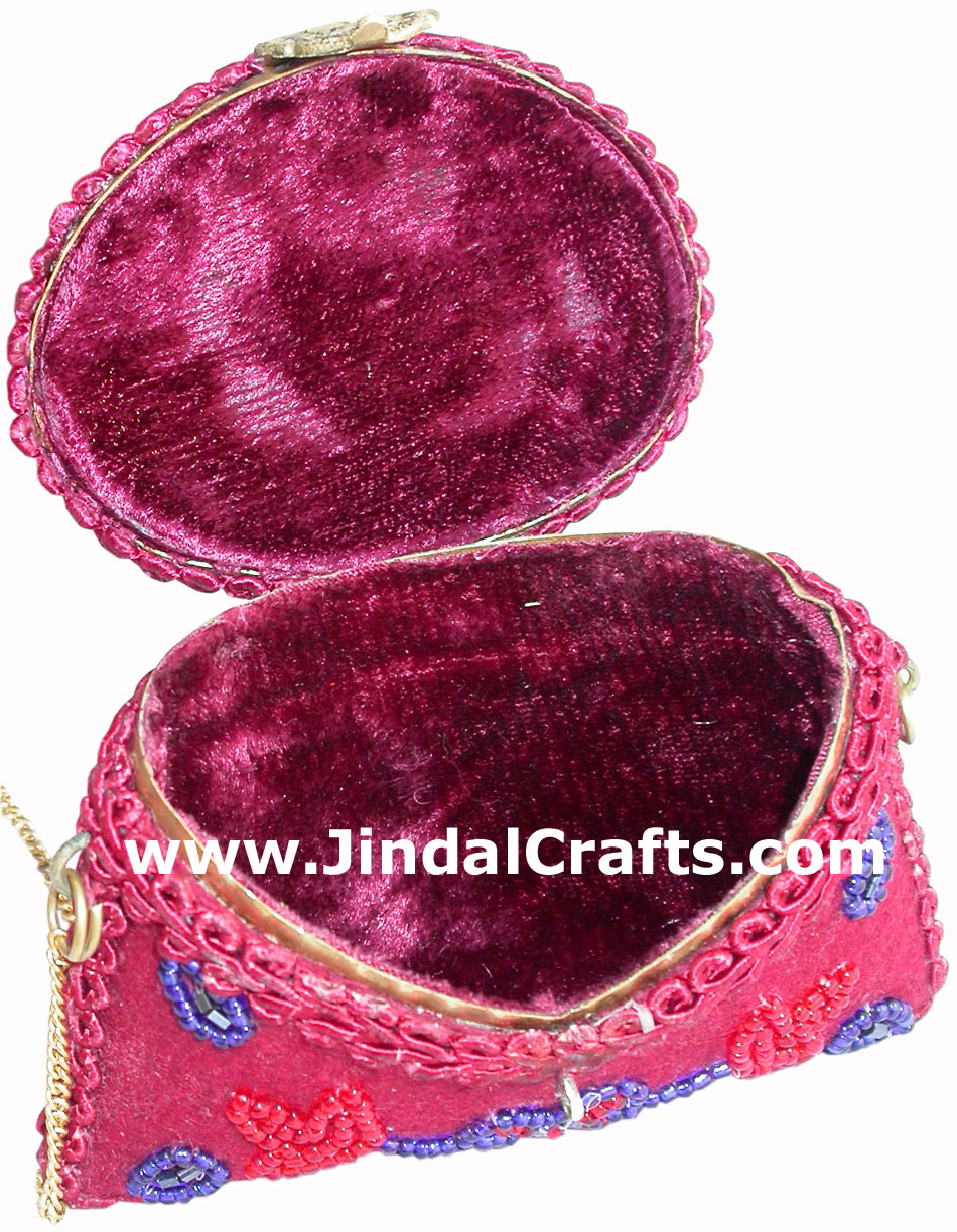 Hand Made Lac Mirror Beaded Traditional Chain Small Metal Purse from India