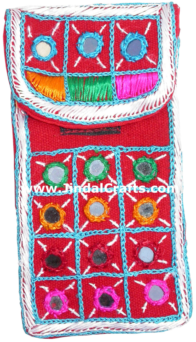 Cell Phone Bag Mirror Work Hand Embroidered India Arts