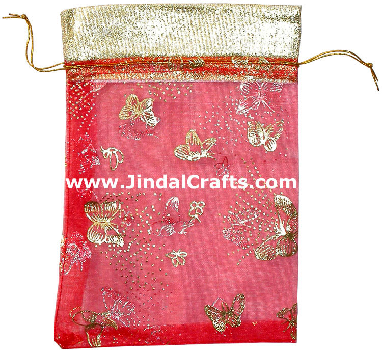 Designer Draw String Organza Bags Hand Embroidered Art