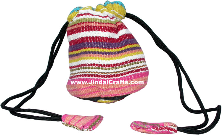 Colourful Hand Embroidered Pouch Handbag from India 100 % Cotton Fabric