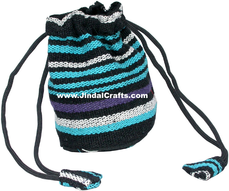 Colourful Hand Embroidered Pouch Handbag from India 100 % Cotton Fabric