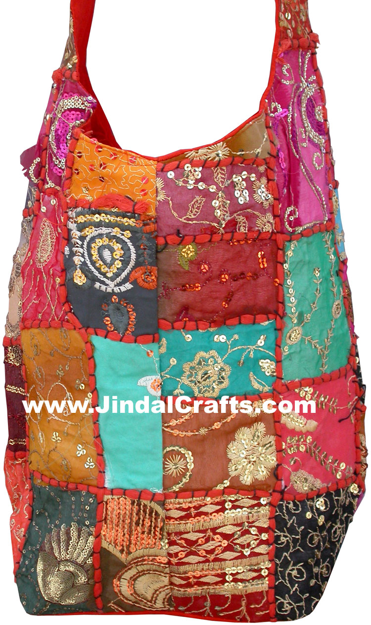 Colourful Hand Embroidered Gypsy Handbag from India 100 % Cotton Fabric Art