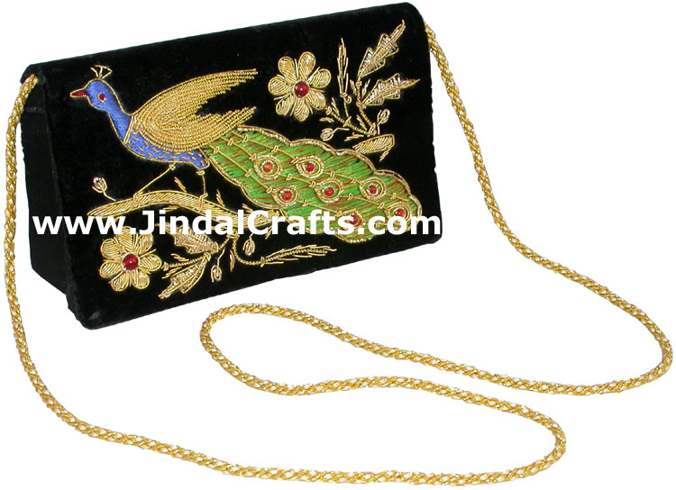 Hand Embroidered Designer Peacock Jari Purse Handbag
