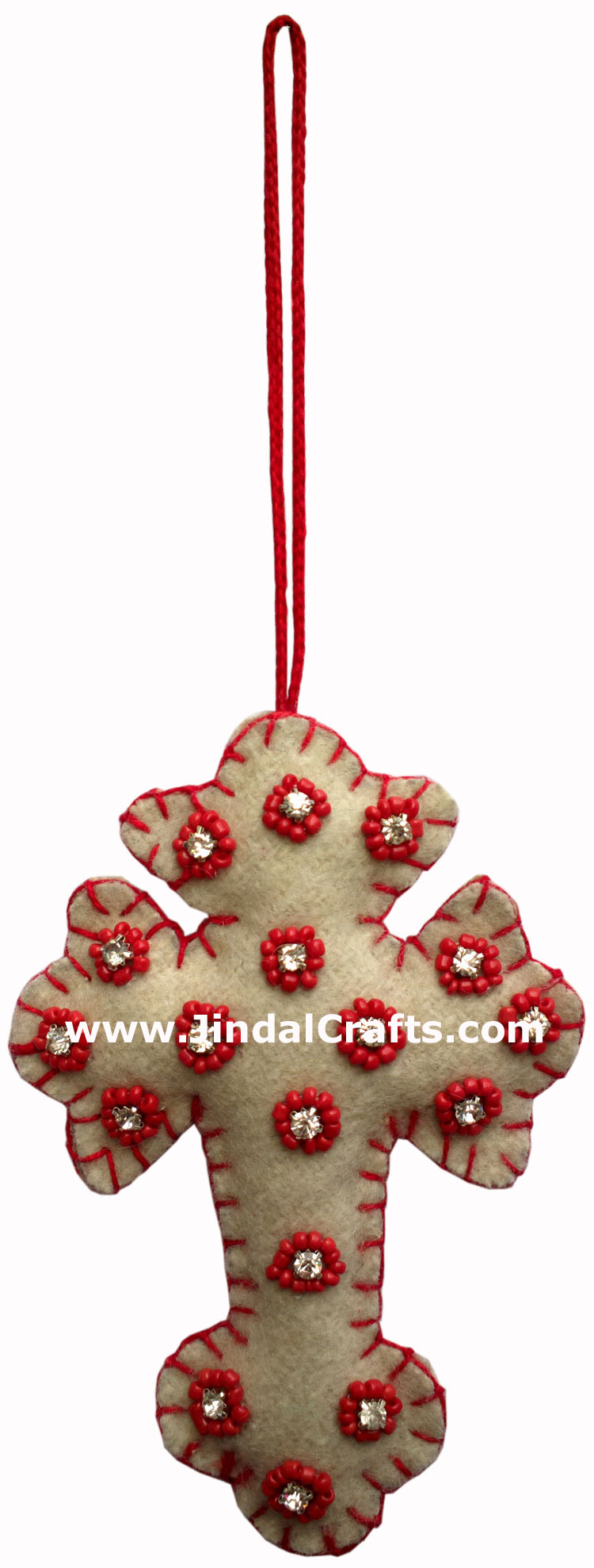 Set of 6 Hand Embroidered Beaded Felt Christmas Ornaments Holiday Ornament India