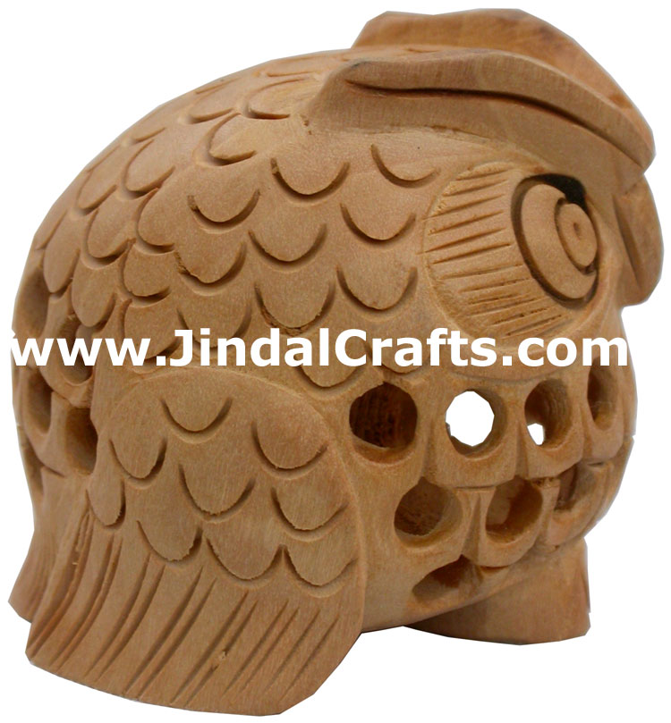 Hand Carved Owl Figurine Arts Crafts Handicrafts from India Hollow Wooden Made