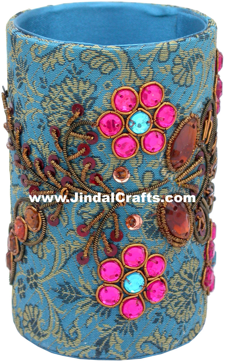 Colourful Hand Embroidered Designer Zari Pen Holder India Unique Gift Souvenirs