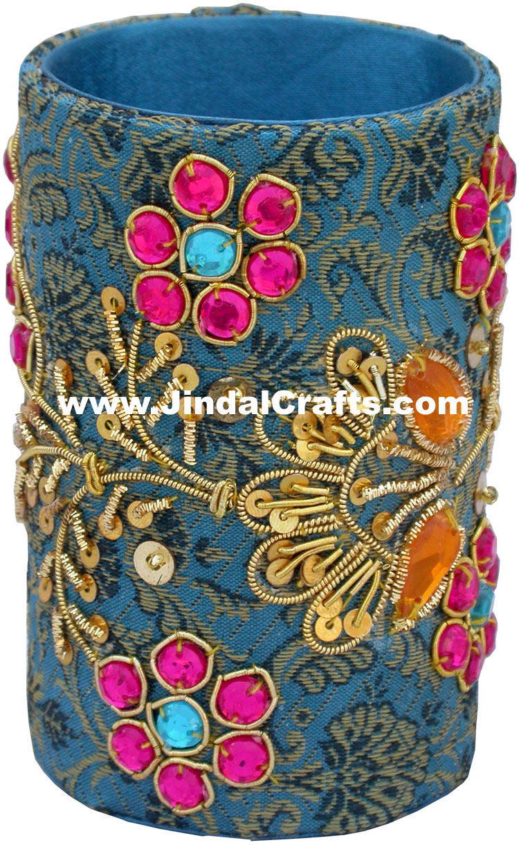 Colourful Hand Embroidered Designer Jari Pen Holder India Unique Gift Souvenirs