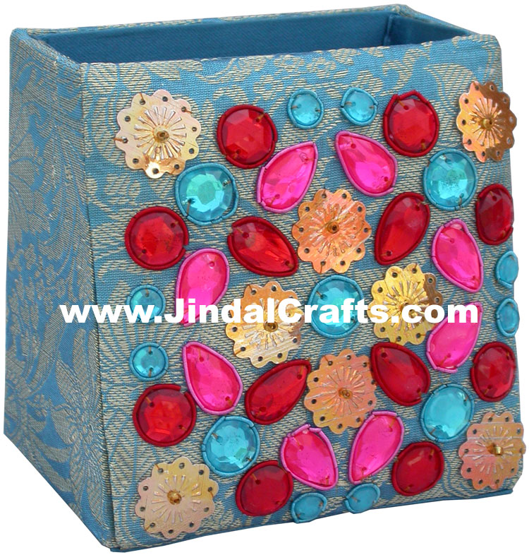 Colourful Hand Embroidered Designer Beads Pen Holder India Unique Gift Souvenirs