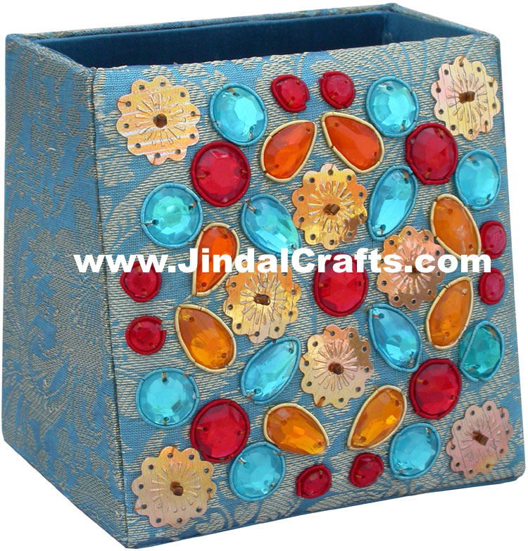 Colourful Hand Embroidered Designer Beads Pen Holder India Unique Gift Souvenirs