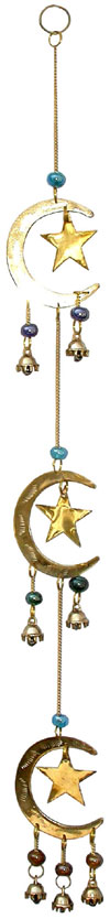 Brass Made Good Luck Home Decor Moon Star Wind Chimes from India Handicrafts