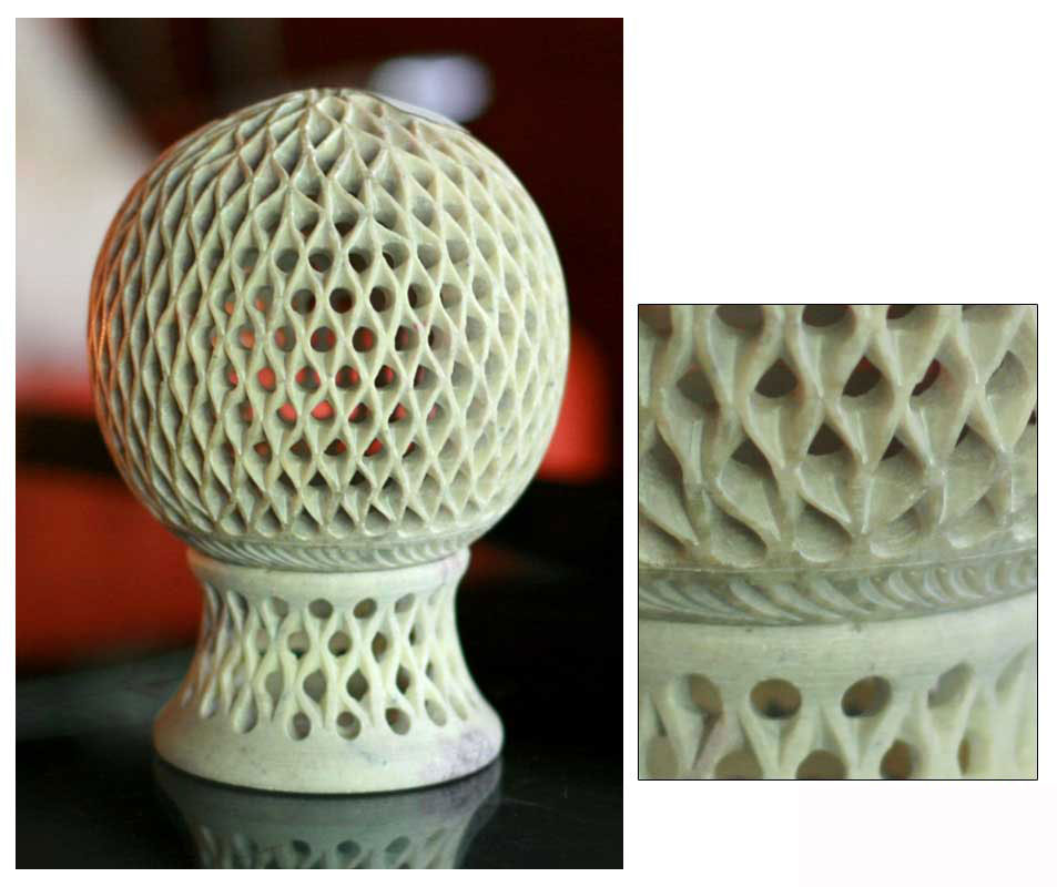 Soapstone Hand Carved Tea Light Candle Holder Indian Jalli Work Handicrafts Arts