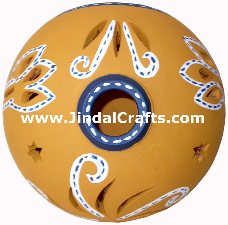 Handmade Hand Painted Terracotta Tea Light Colourful Traditional Candle Holder