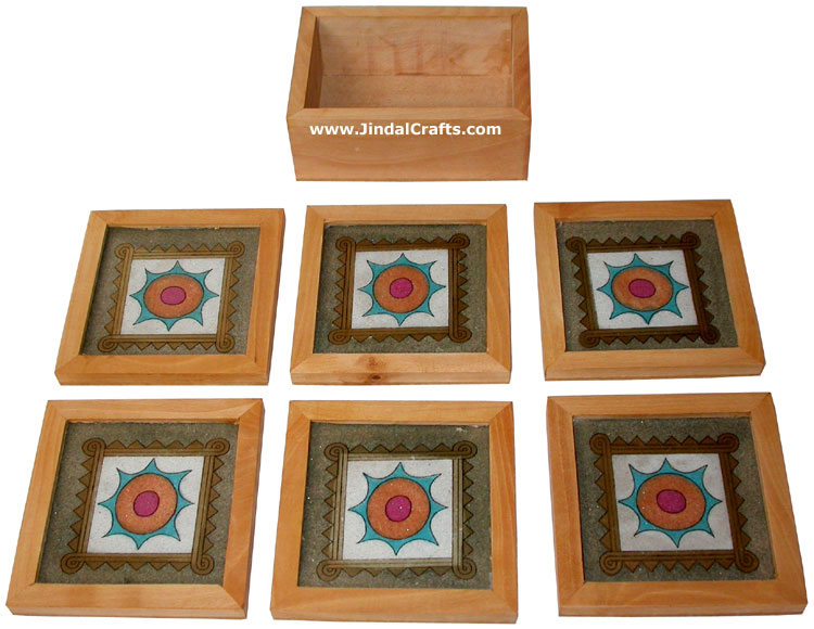 Handmade Traditional Dust Coasters Wood Set India Art Artifact Gift Handicraft