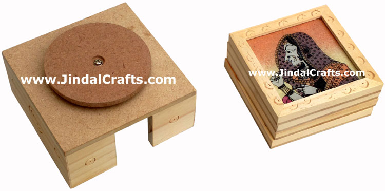Handmade Wooden Gemstone Dust Colorful Coaster Set Rich Indian Handicrafts Arts