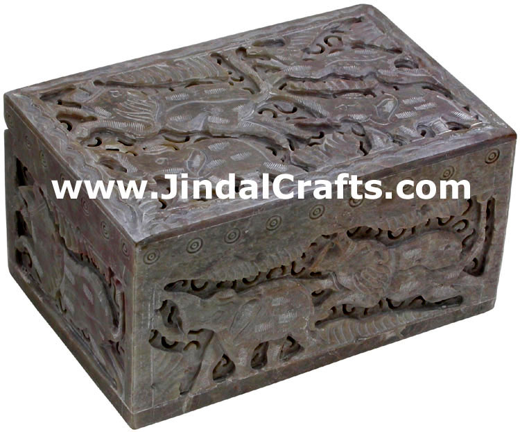 Hand Carved Marble Jewelry Box Indian Art
