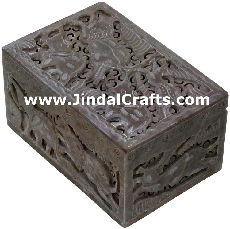 Hand Carved Marble Jewelry Box Indian Art