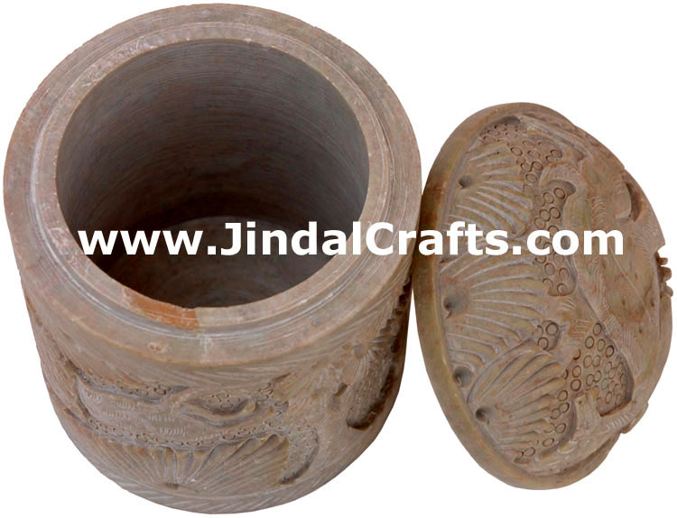 Hand Carved Stone Made Decorative Box Indian Art