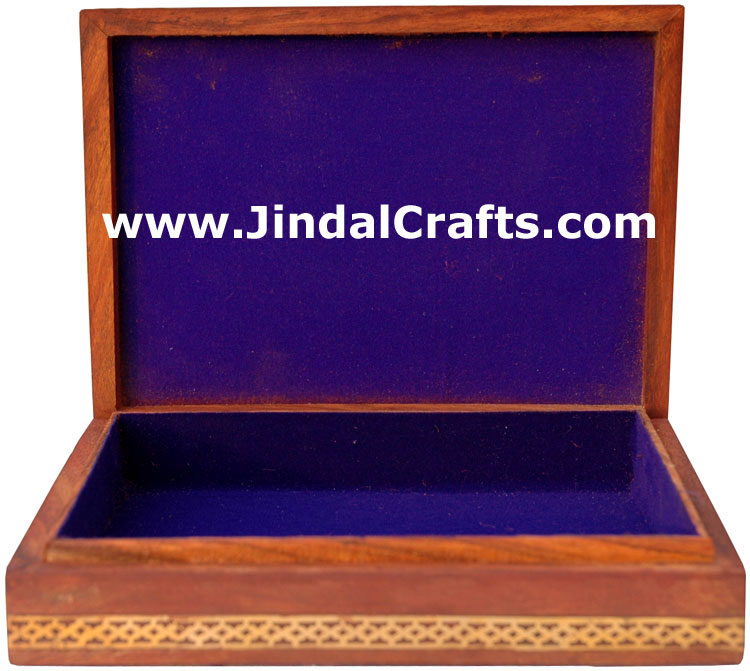 Hand Carved Wooden and Gemstone Box India Art