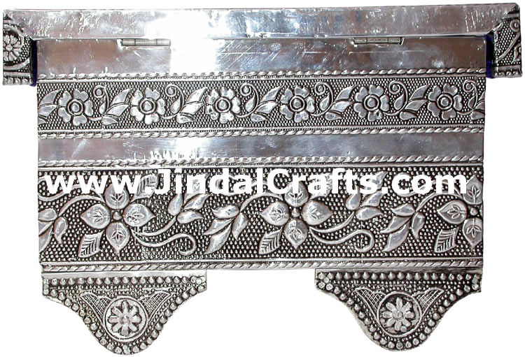 Jewelry Box - Hand Carved Wooden and Embossed Metal Art
