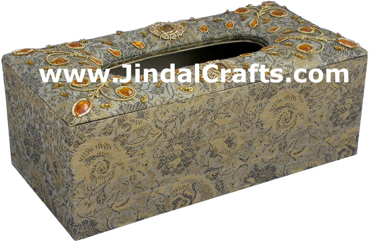 Tissue Box Cover Beaded Hand Embroidered Jari Craft Art