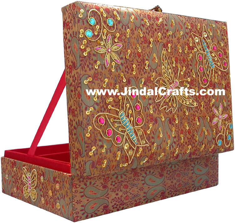 Colourful Hand Embroidered Designer Zari Jewellery Box Indian Handicrafts