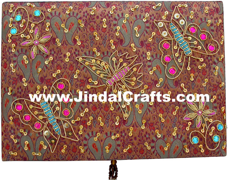 Colourful Hand Embroidered Designer Zari Jewellery Box Indian Handicrafts