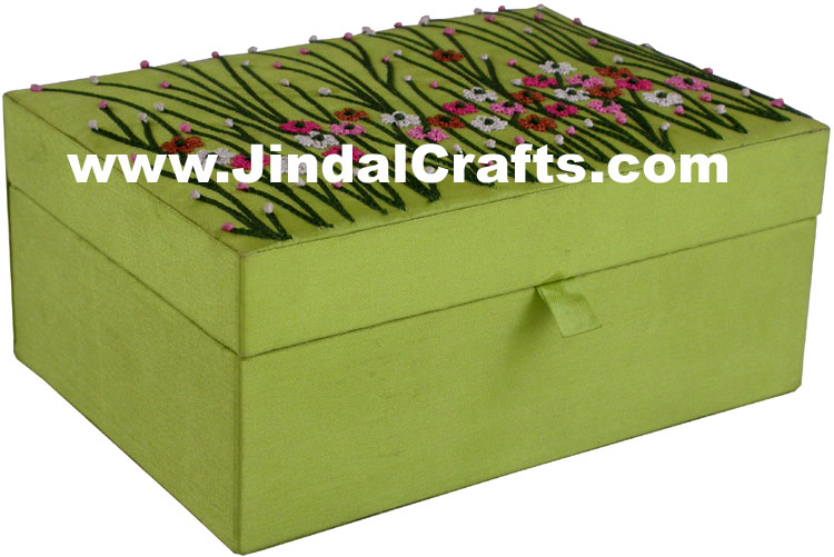 Colourful Hand Embroidered Designer Jewellery Box Indian Handicrafts Gift Flower