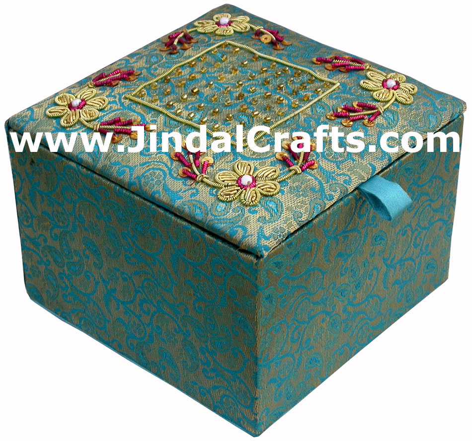 Hand Embroidered Zari Beaded Multi Purpose Gift Box Indian Rich Handicraft Craft