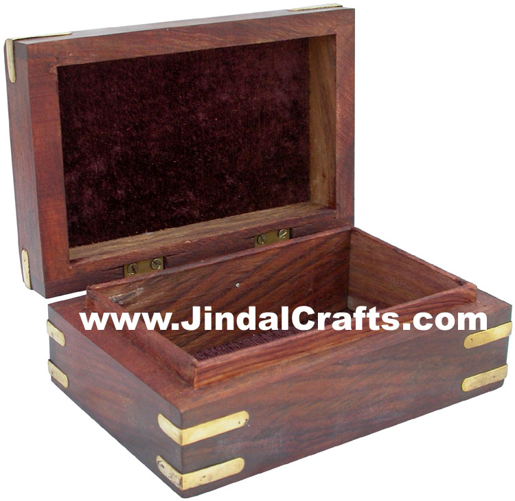 Handmade Wood Carved Brass Inlay Box Indian Handicrafts Arts Crafts Gifts Jindal