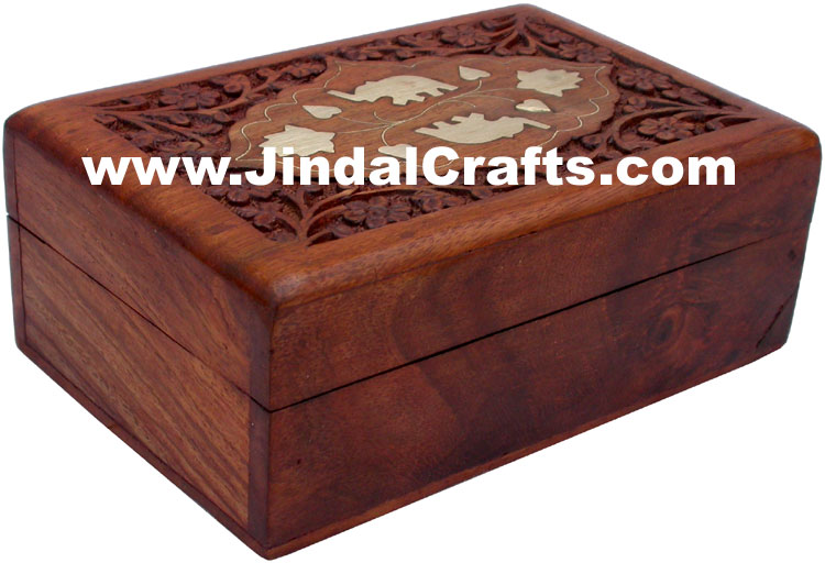 Handmade Wooden Carved Brass Inlay Box Indian Handicrafts Arts Crafts Souvenirs