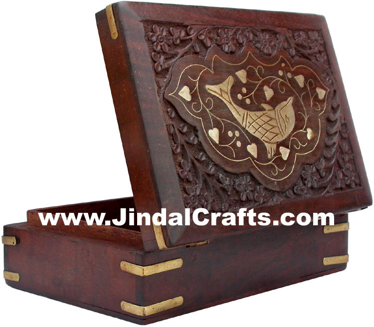 Handmade Wooden Brass Inlay Box Indian Handicrafts Arts Crafts Gift Souvenir