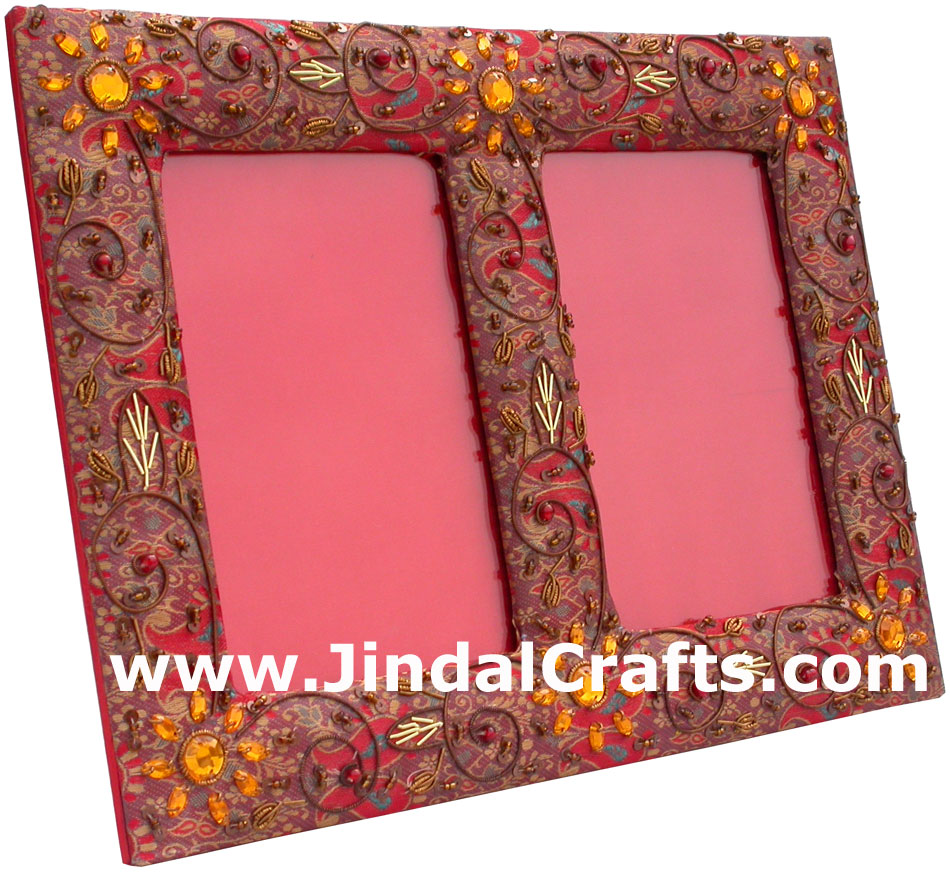 Hand Embroidered Beaded Zari Zardozi Photo Frame Rich Indian Traditional Crafts