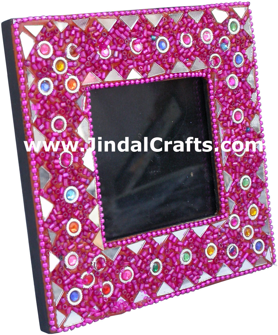 Hand Made Lac Mirror Photo Frame Rich Indian Traditional Crafts Handicrafts Arts