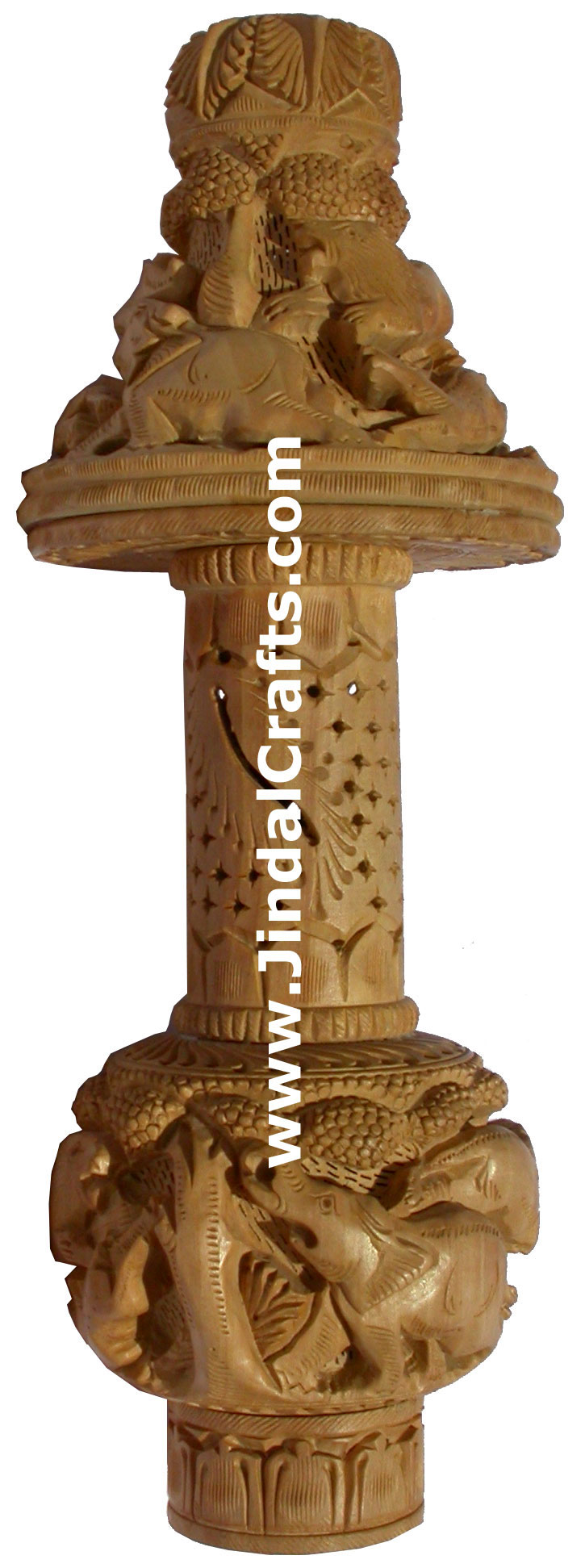 Handmade Wooden Jungle Table Lamp Indian Carving Art