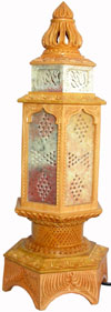 Wood Stone Lamp Shade - Hand Carved Jaali Design Rich Art Handicrafts from India