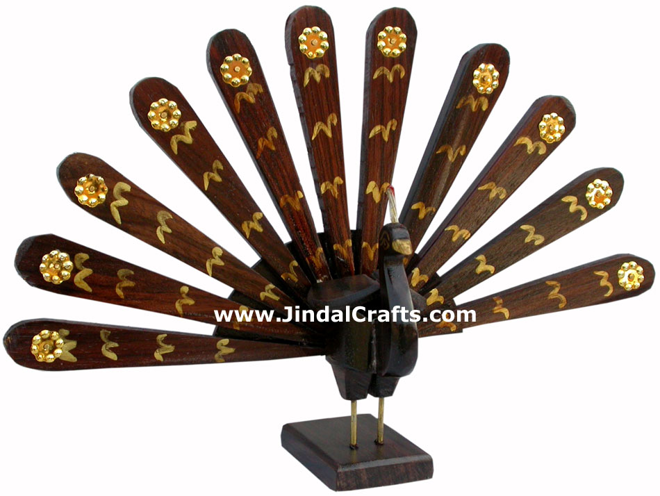 Wooden Peacock - Hand Carved Indian Tribal Handicraft Artifact Art