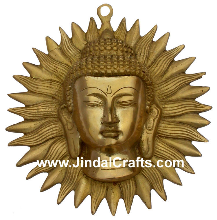 Brass Buddha cum Sun Wall Hanging India Arts Home Decor Religious Handicrafts