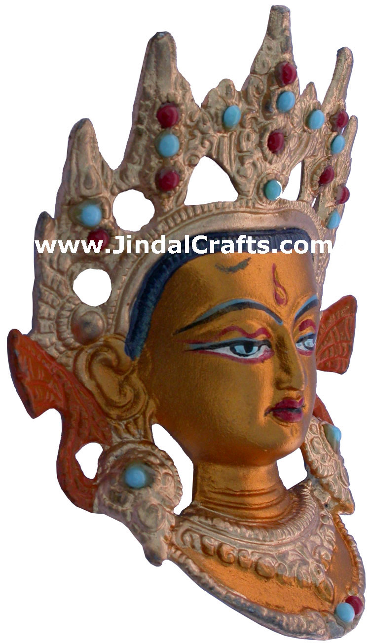 Hand Painted Metal Colored Tara Face India Traditional Buddhism Art Craft Buddha