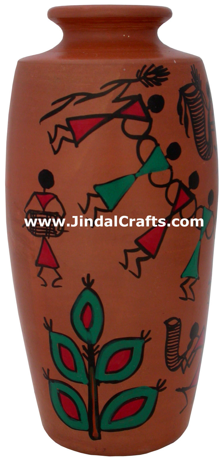 Terracotta Vase Hand made Warli Painted Decorative Art
