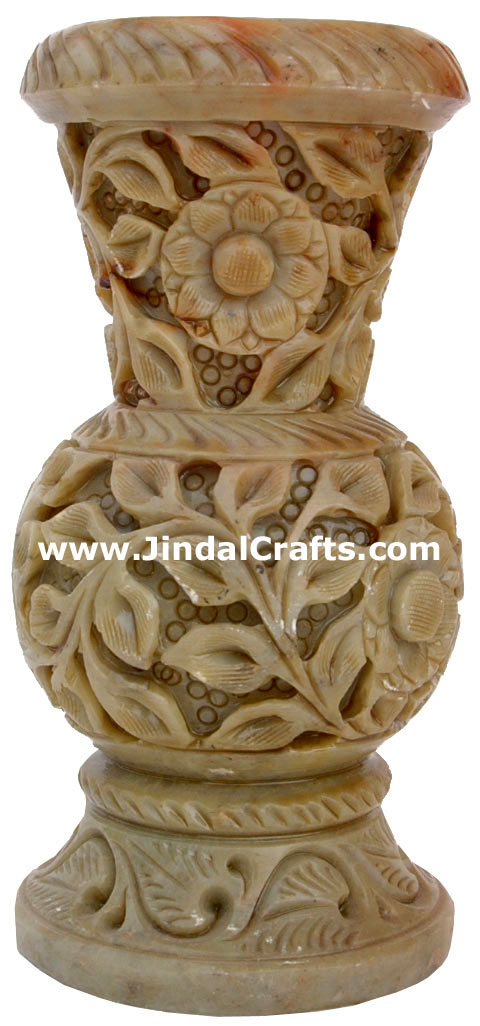 Vase - Handcarved Soft Stone Decorative Vase Indian Art