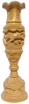 Handmade Wood Lion Jungle Flower Vase India Carving Art Home Decor Artifacts