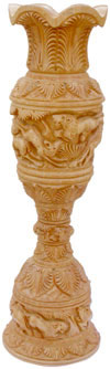 Hand Carved Wooden Vase Jungle Work India Fair Trade