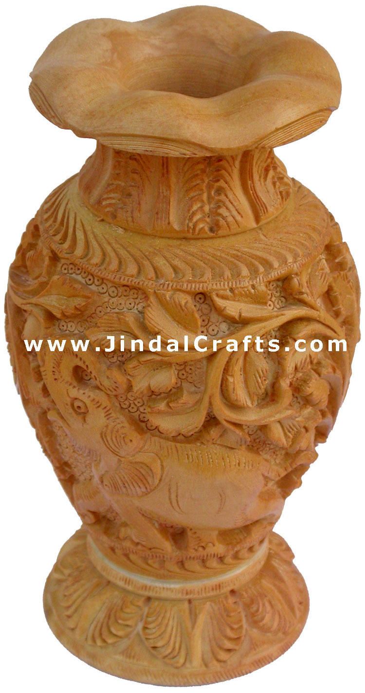 Hand Carved Wooden Decorative Vase India Fair Trade Art