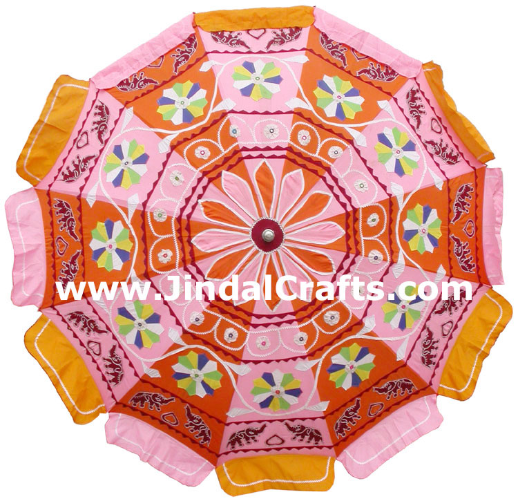 Colorful Embroidered Garden Umbrella India Applique Art