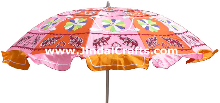 Colorful Embroidered Garden Umbrella India Applique Art